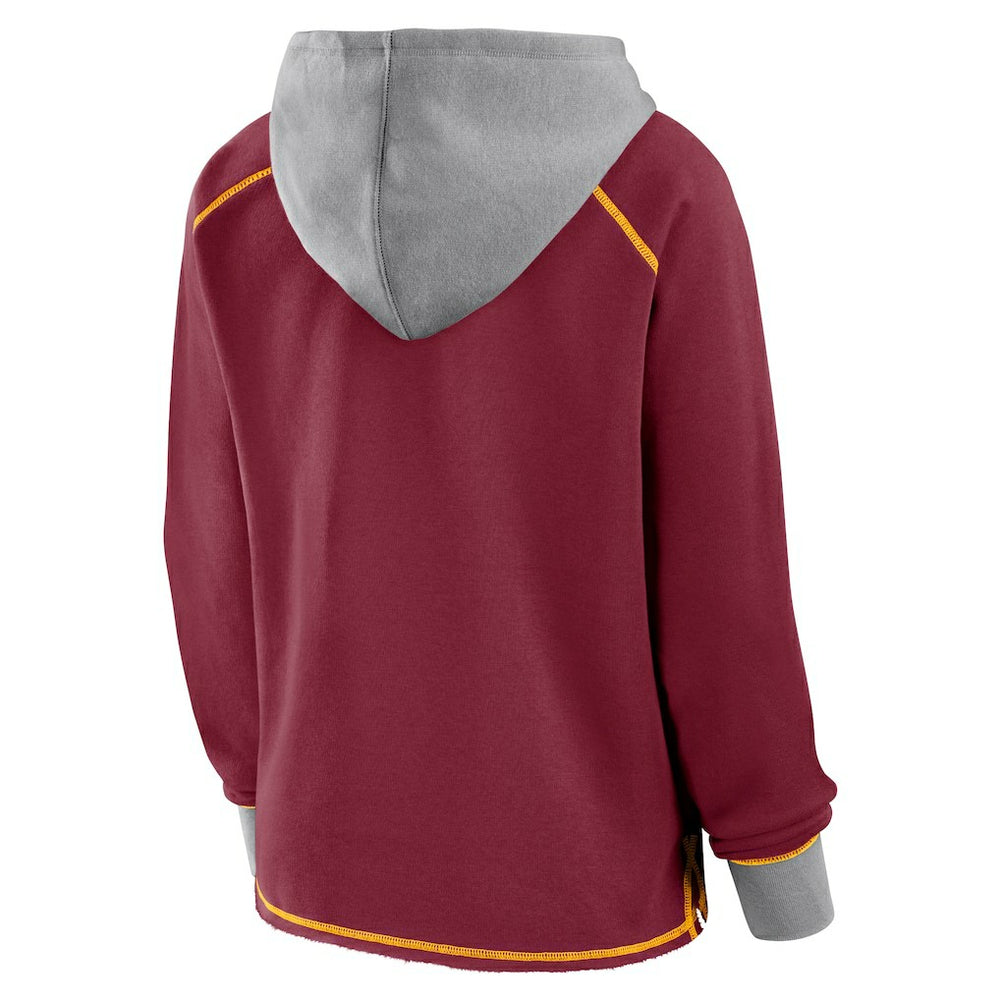 Washington Commanders Logo Athletic Women's Boom Fleece Pullover V-Neck Hoodie Burgundy