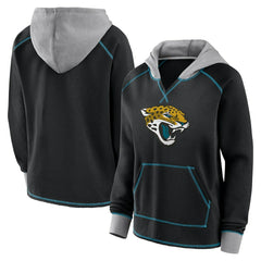 Jacksonville Jaguars Logo Athletic Women's Boom Fleece Pullover V-Neck Hoodie Black