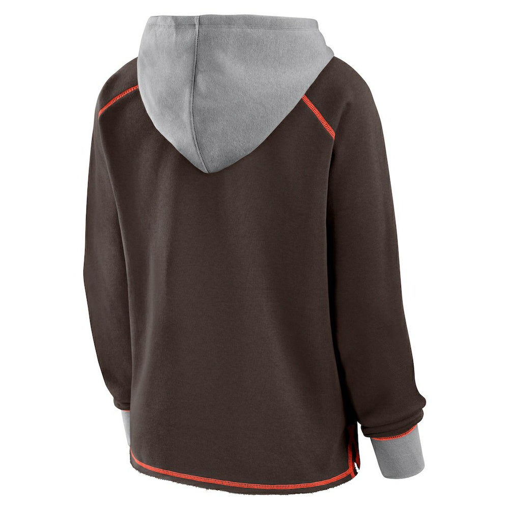 Cleveland Browns Logo Athletic Women's Boom Fleece Pullover V-Neck Hoodie Brown