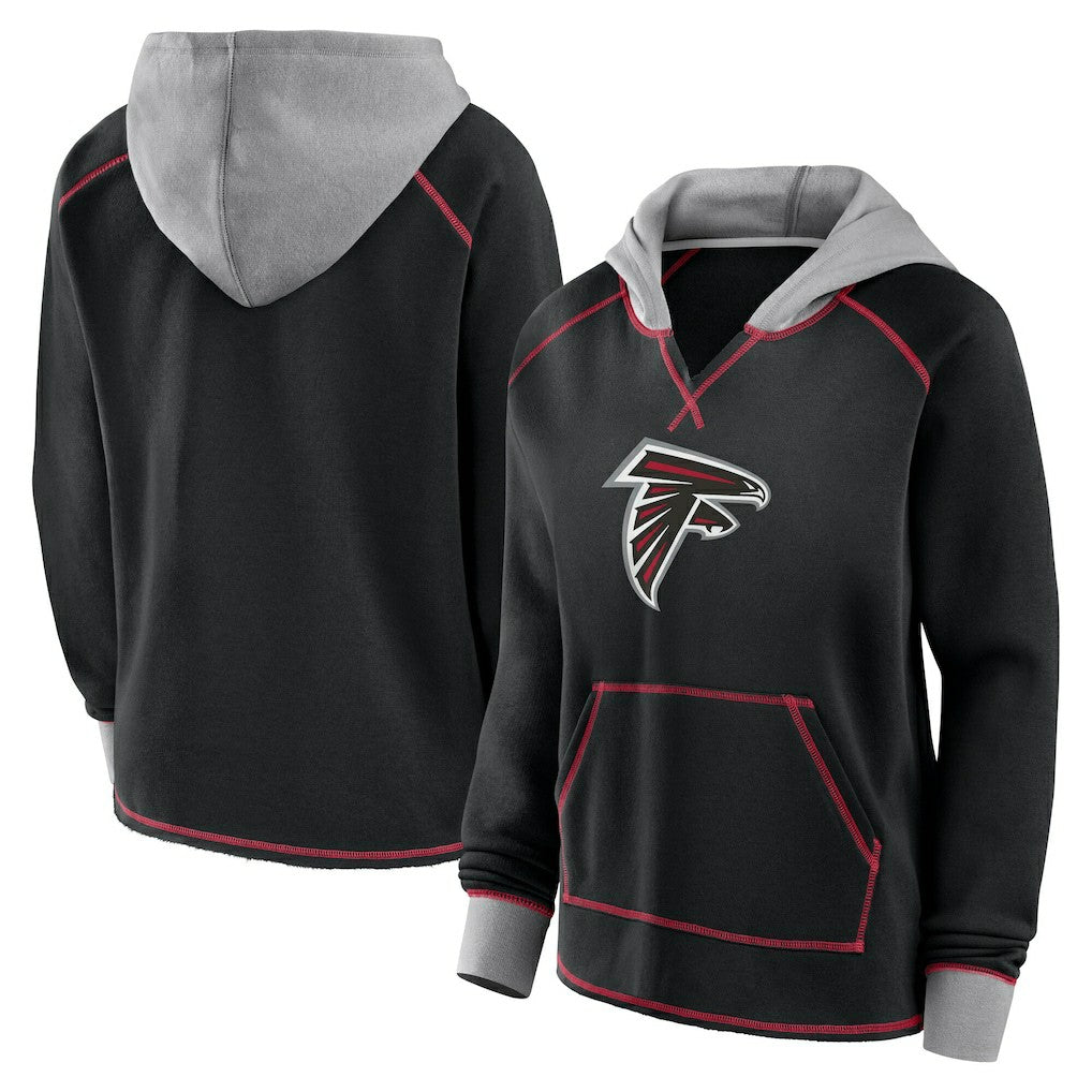 Atlanta Falcons Logo Athletic Women's Boom Fleece Pullover V-Neck Hoodie Black