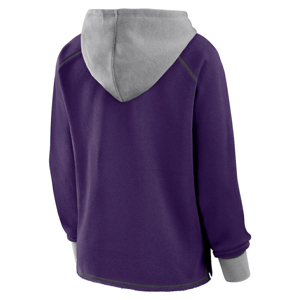 Baltimore Ravens Logo Athletic Women's Boom Fleece Pullover V-Neck Hoodie Purple