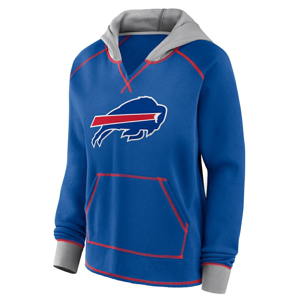 Buffalo Bills Logo Athletic Women's Boom Fleece Pullover V-Neck Hoodie Royal