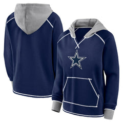Dallas Cowboys Logo Athletic Women's Boom Fleece Pullover V-Neck Hoodie Navy