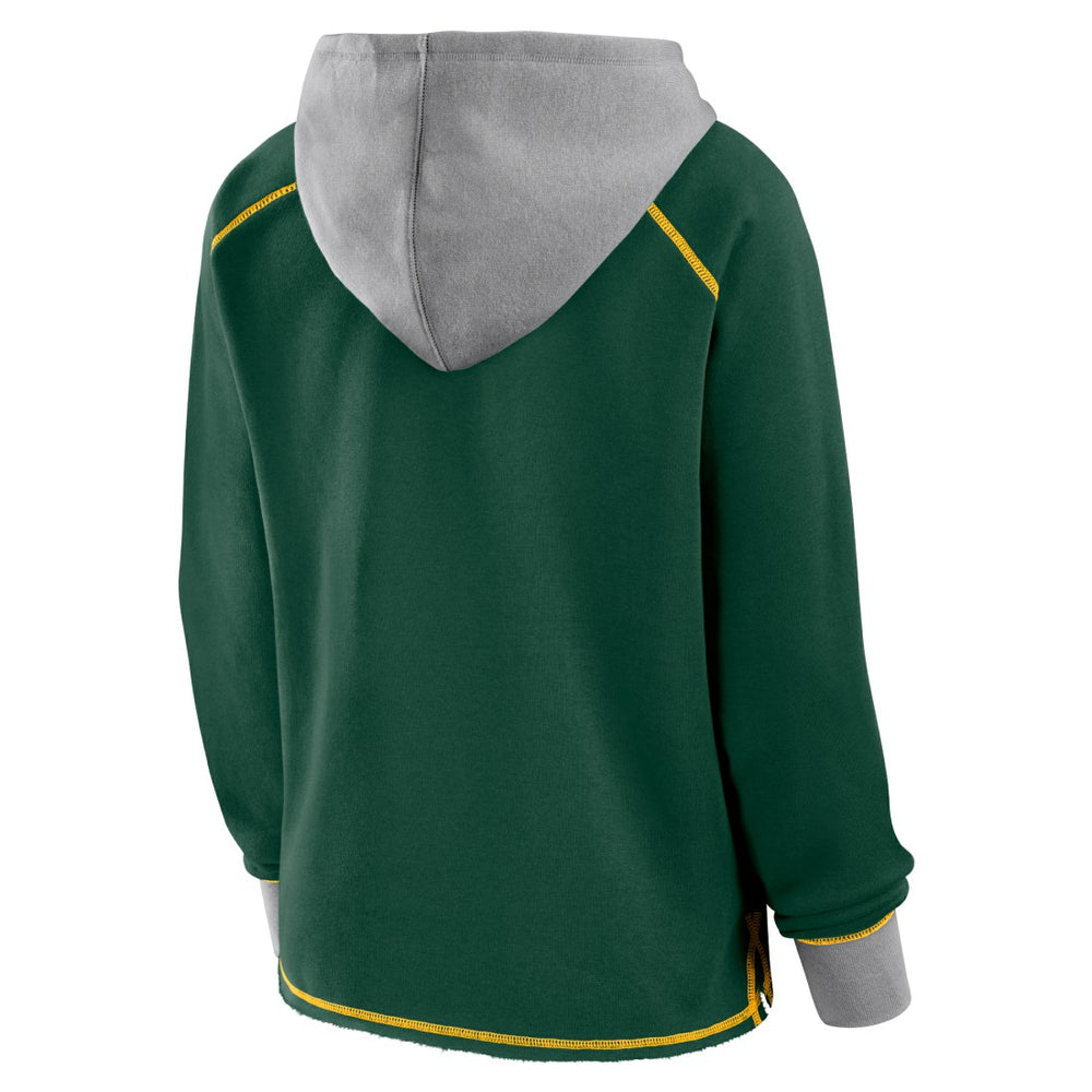 Green Bay Packers Logo Athletic Women's Boom Fleece Pullover V-Neck Hoodie Green