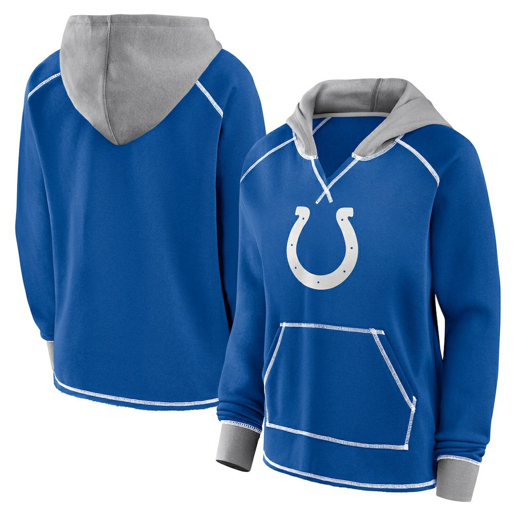 Indianapolis Colts Logo Athletic Women's Boom Fleece Pullover V-Neck Hoodie Royal