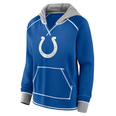 Indianapolis Colts Logo Athletic Women's Boom Fleece Pullover V-Neck Hoodie Royal
