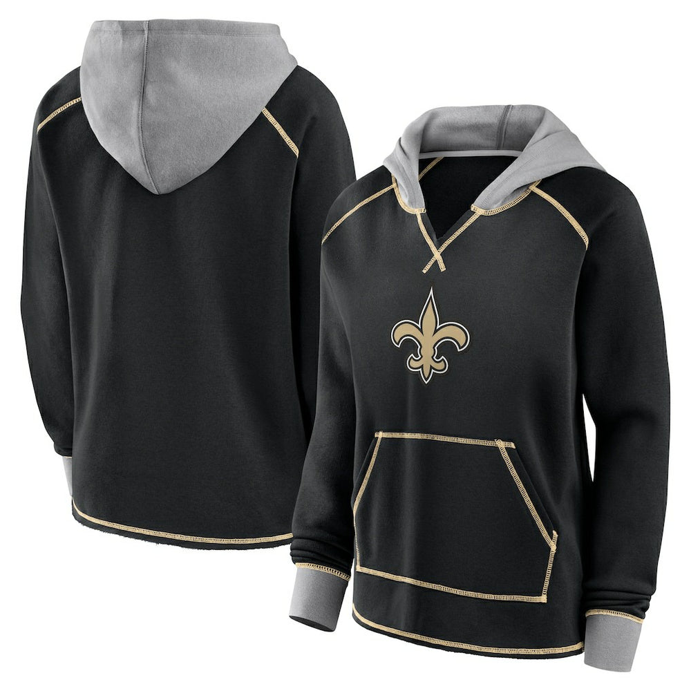 New Orleans Saints Logo Athletic Women's Boom Fleece Pullover V-Neck Hoodie Black