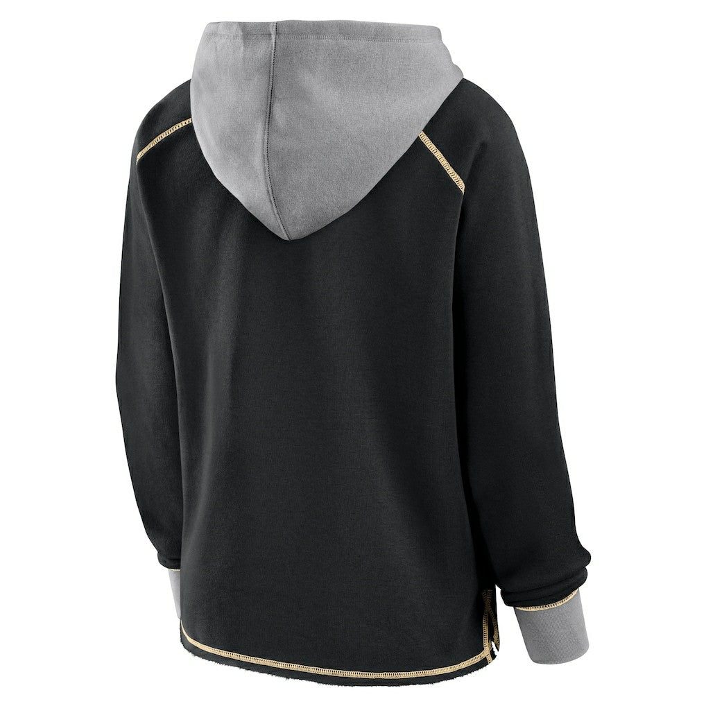 New Orleans Saints Logo Athletic Women's Boom Fleece Pullover V-Neck Hoodie Black