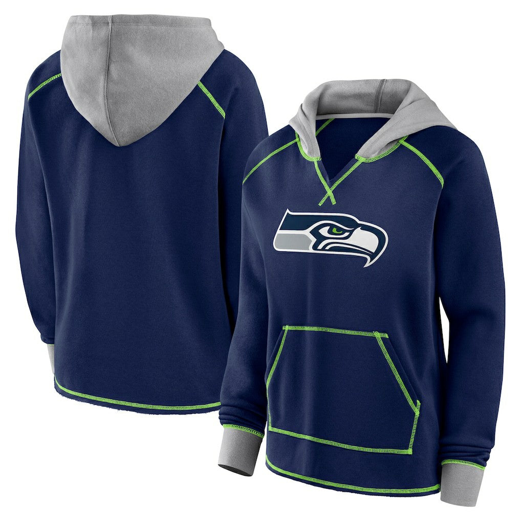 Seattle Seahawks Logo Athletic Women's Boom Fleece Pullover V-Neck Hoodie College Navy
