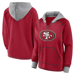 San Francisco 49ers Logo Athletic Women's Boom Fleece Pullover V-Neck Hoodie Scarlet