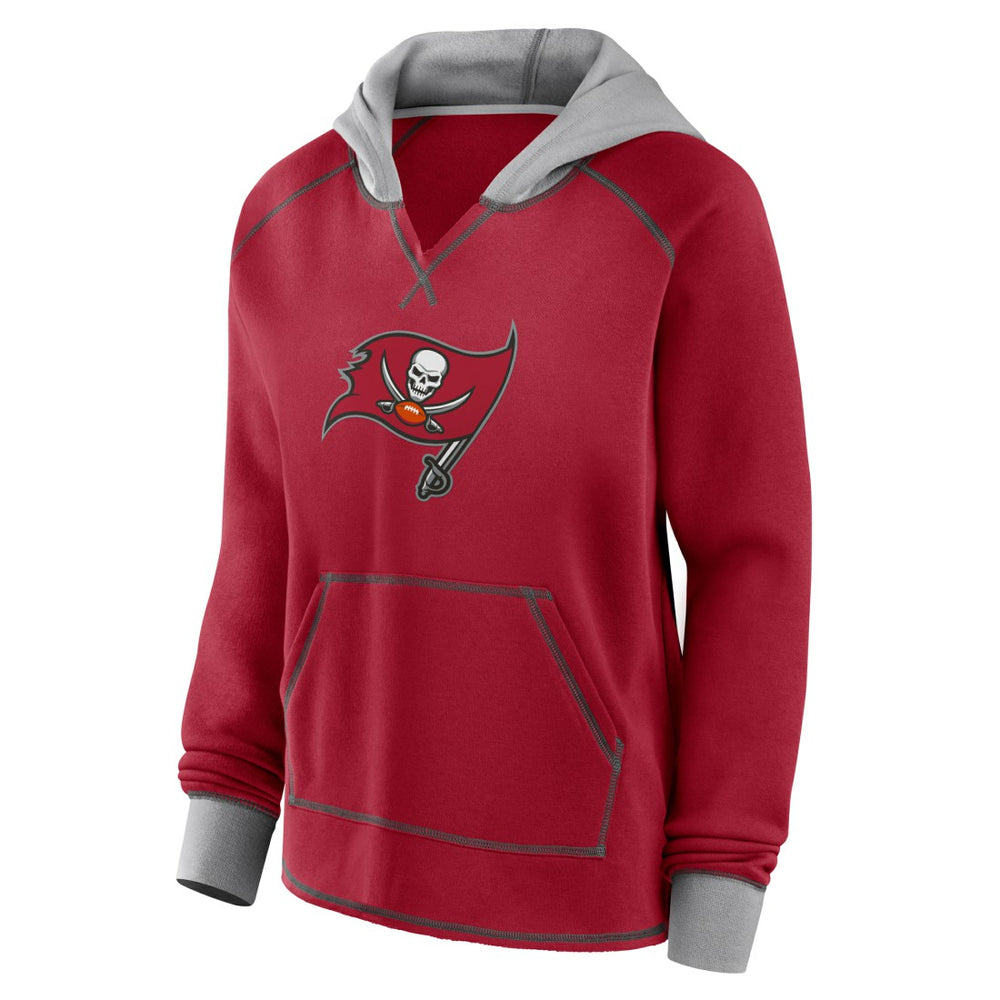 Tampa Bay Buccaneers Logo Athletic Women's Boom Fleece Pullover V-Neck Hoodie Red