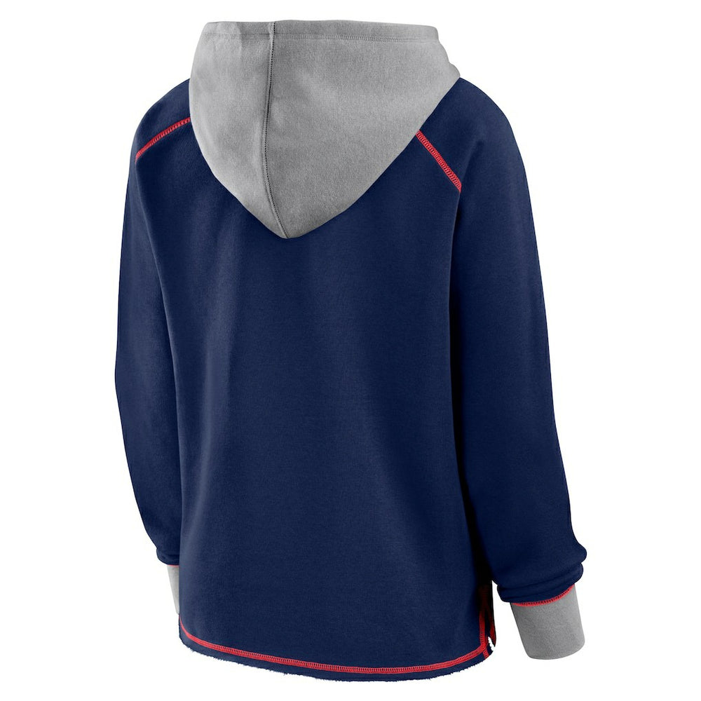 New England Patriots Logo Athletic Women's Boom Fleece Pullover V-Neck Hoodie Navy