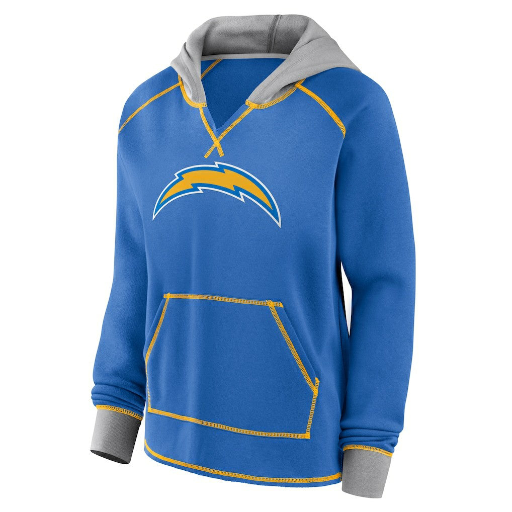 Los Angeles Chargers Logo Athletic Women's Boom Fleece Pullover V-Neck Hoodie Powder Blue