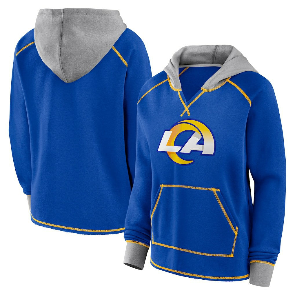 Los Angeles Rams Logo Athletic Women's Boom Fleece Pullover V-Neck Hoodie Royal