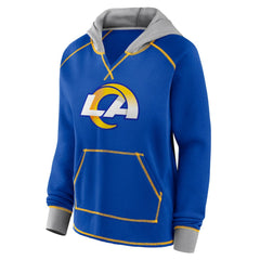 Los Angeles Rams Logo Athletic Women's Boom Fleece Pullover V-Neck Hoodie Royal