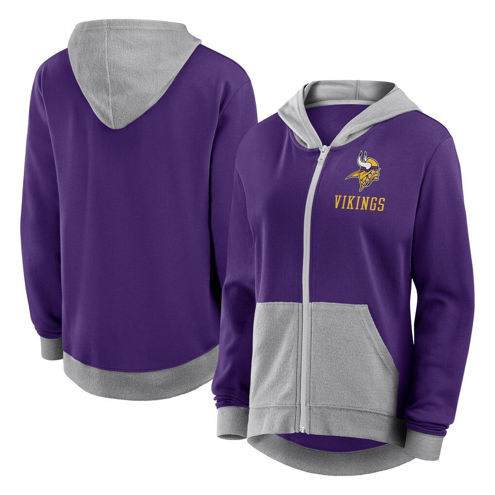 Minnesota Vikings Logo Athletic Women's Hit It French Terry Full-Zip Hoodie Purple