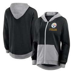 Pittsburgh Steelers Logo Athletic Women's Hit It French Terry Full-Zip Hoodie Black