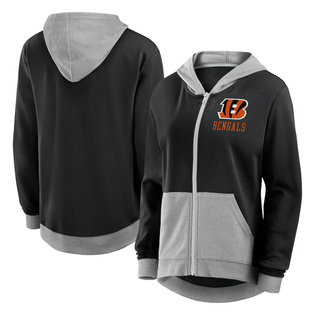 Cincinnati Bengals Logo Athletic Women's Hit It French Terry Full-Zip Hoodie Black