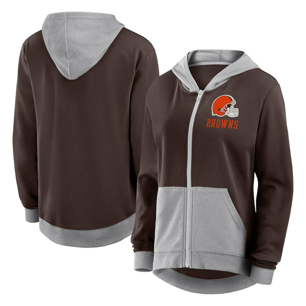 Cleveland Browns Logo Athletic Women's Hit It French Terry Full-Zip Hoodie Brown