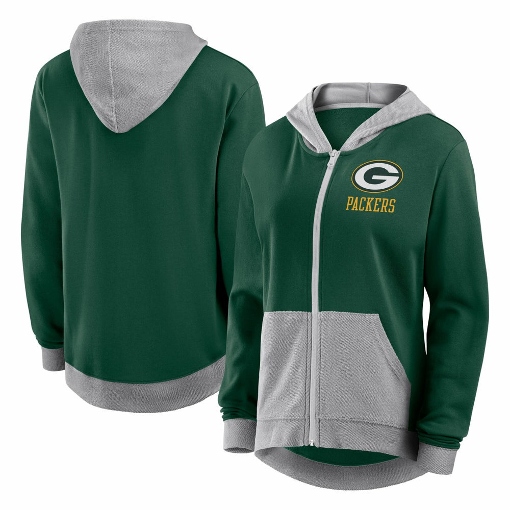 Green Bay Packers Logo Athletic Women's Hit It French Terry Full-Zip Hoodie Green