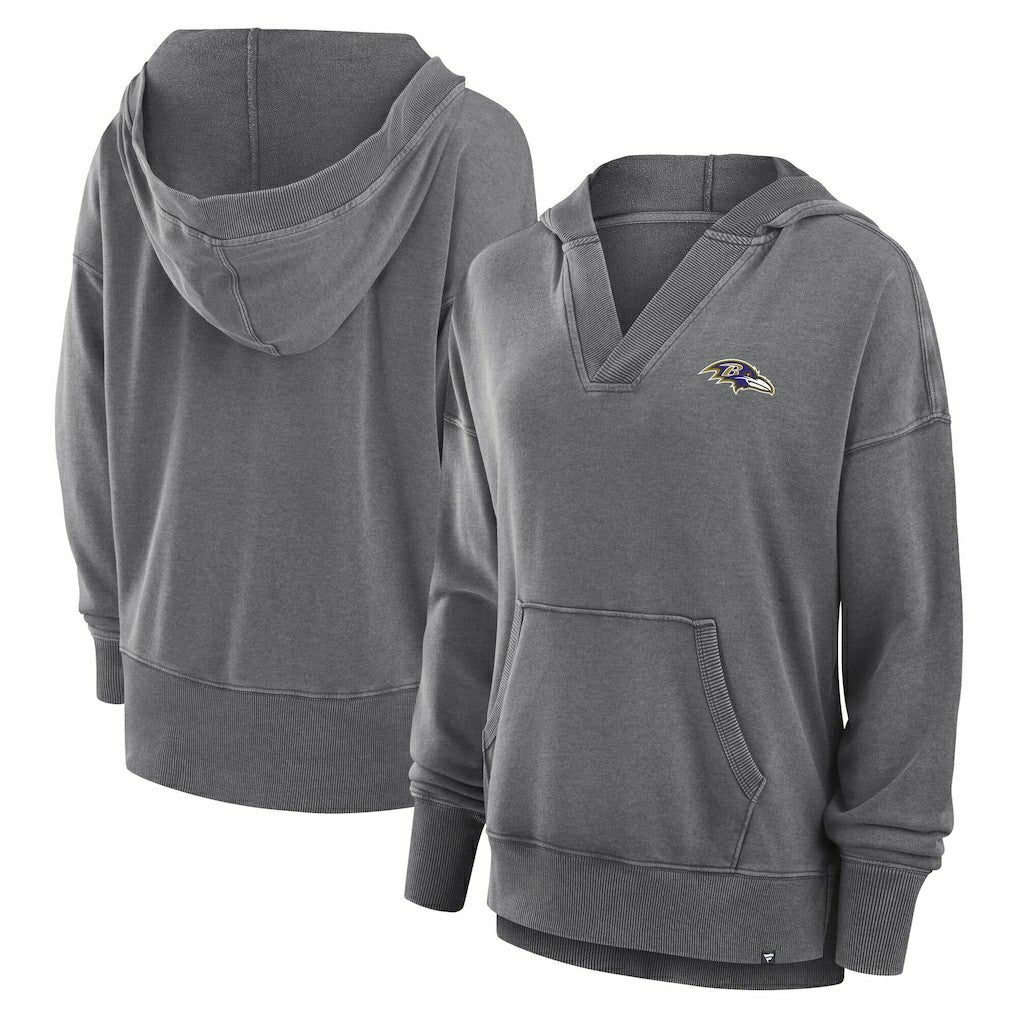 Fanatics Baltimore Ravens Women's Initiative Snow Wash French Terry V-Neck Pullover Hoodie Heather Charcoal