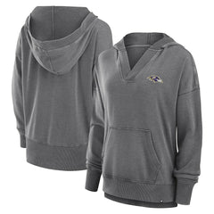 Fanatics Baltimore Ravens Women's Initiative Snow Wash French Terry V-Neck Pullover Hoodie Heather Charcoal