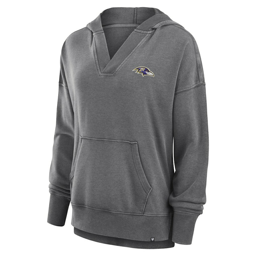 Fanatics Baltimore Ravens Women's Initiative Snow Wash French Terry V-Neck Pullover Hoodie Heather Charcoal
