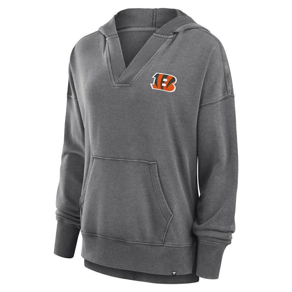 Fanatics Cincinnati Bengals Women's Initiative Snow Wash French Terry V-Neck Pullover Hoodie Heather Charcoal