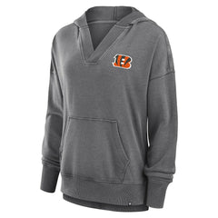 Fanatics Cincinnati Bengals Women's Initiative Snow Wash French Terry V-Neck Pullover Hoodie Heather Charcoal