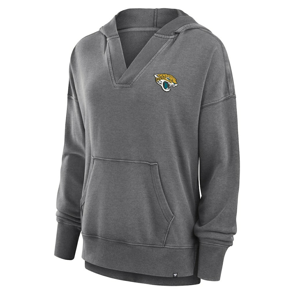 Fanatics Jacksonville Jaguars Women's Initiative Snow Wash French Terry V-Neck Pullover Hoodie Heather Charcoal
