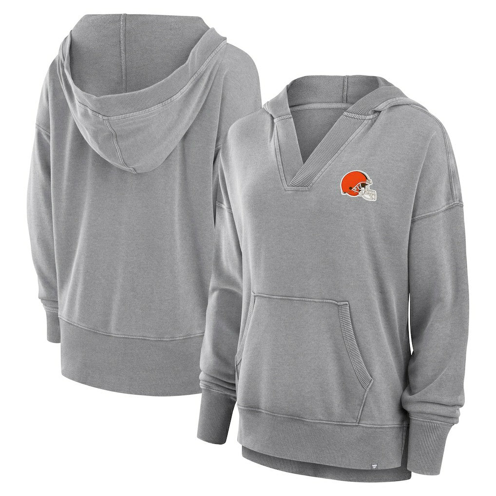 Fanatics Cleveland Browns Women's Initiative Snow Wash French Terry V-Neck Pullover Hoodie Heather Gray