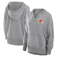 Fanatics Cleveland Browns Women's Initiative Snow Wash French Terry V-Neck Pullover Hoodie Heather Gray