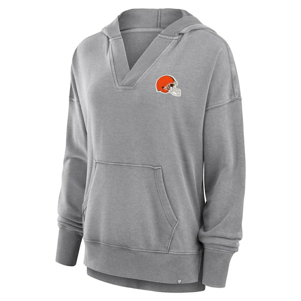 Fanatics Cleveland Browns Women's Initiative Snow Wash French Terry V-Neck Pullover Hoodie Heather Gray