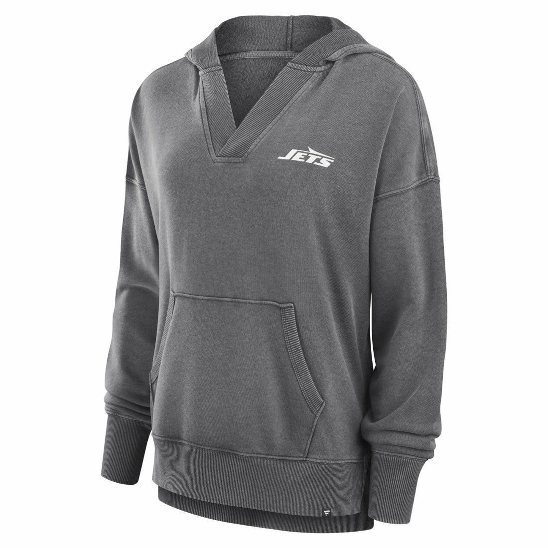 Fanatics New York Jets Women's Initiative Snow Wash French Terry V-Neck Pullover Hoodie Heather Charcoal