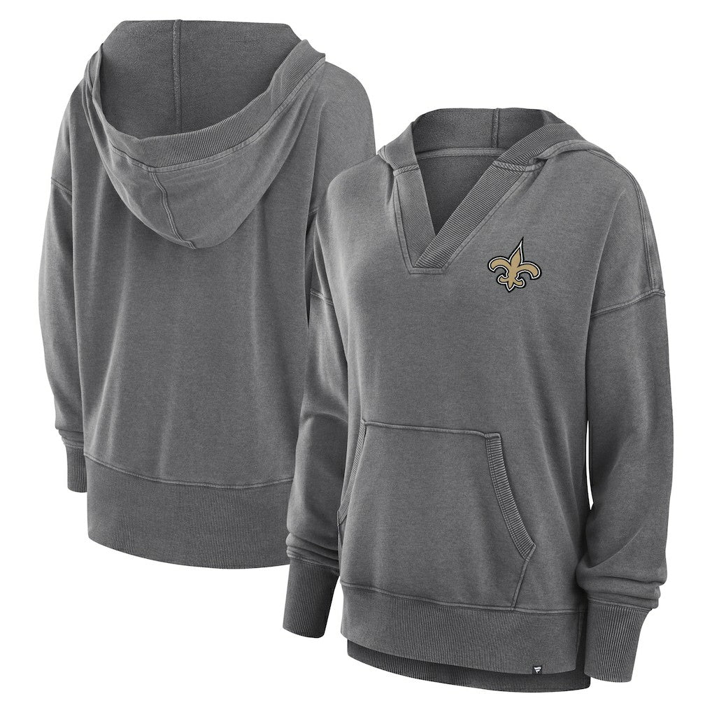 Fanatics New Orleans Saints Women's Initiative Snow Wash French Terry V-Neck Pullover Hoodie Heather Charcoal