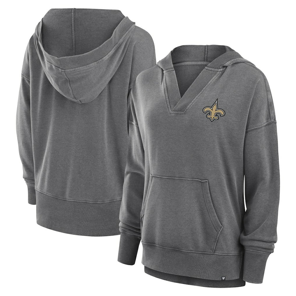Fanatics New Orleans Saints Women's Initiative Snow Wash French Terry V-Neck Pullover Hoodie Heather Charcoal