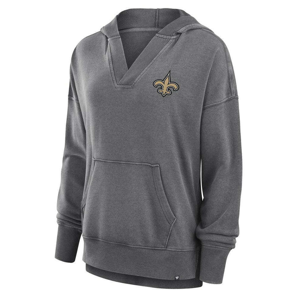 Fanatics New Orleans Saints Women's Initiative Snow Wash French Terry V-Neck Pullover Hoodie Heather Charcoal