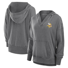 Fanatics Minnesota Vikings Women's Initiative Snow Wash French Terry V-Neck Pullover Hoodie Heather Charcoal