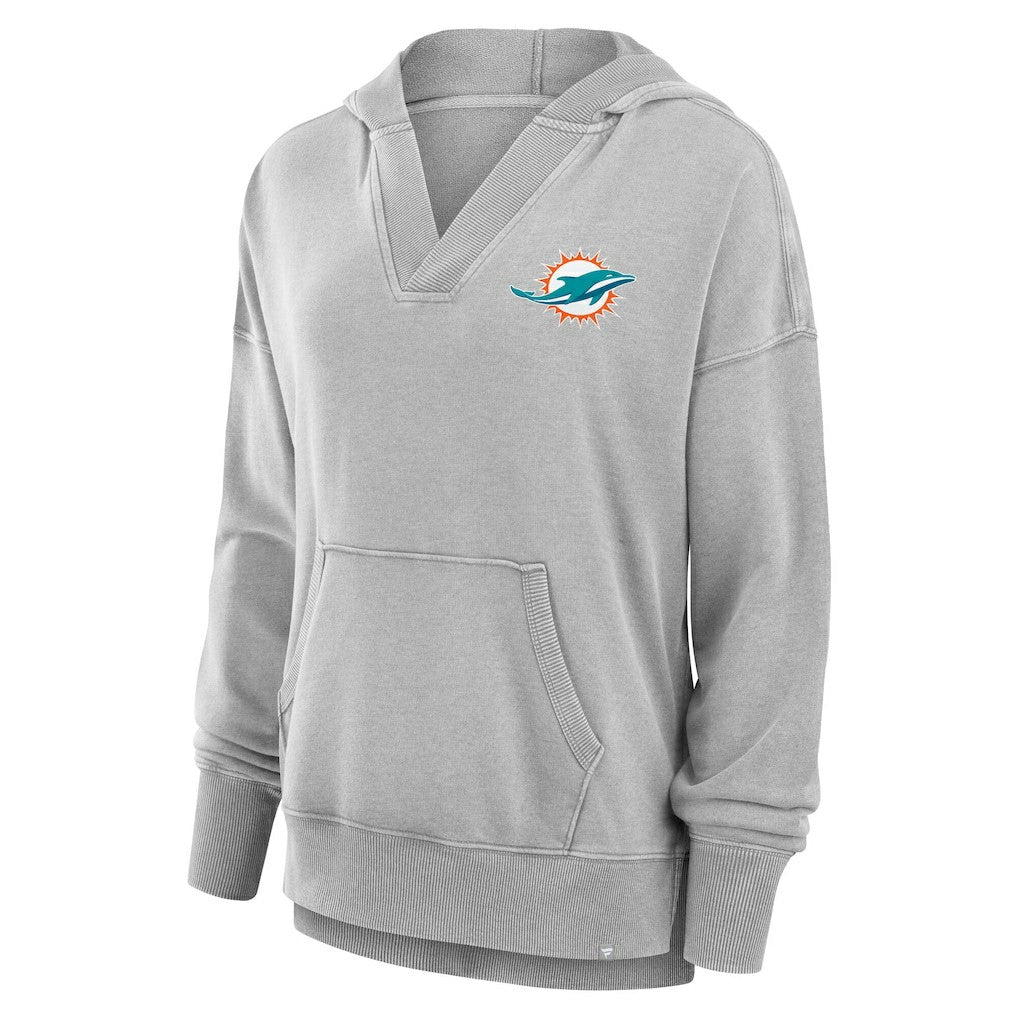 Fanatics Miami Dolphins Women's Initiative Snow Wash French Terry V-Neck Pullover Hoodie Heather Gray