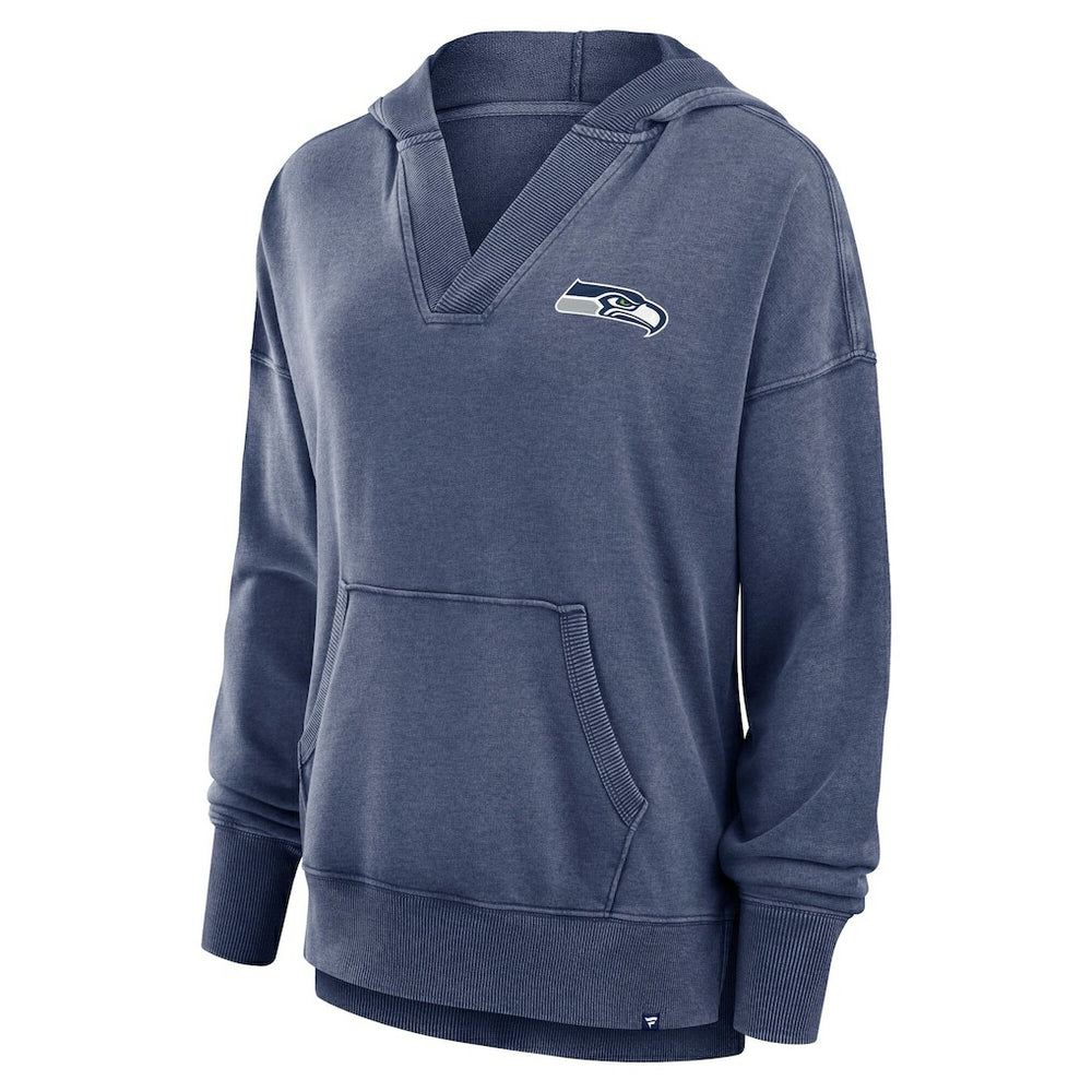 Fanatics Seattle Seahawks Women's Initiative Snow Wash French Terry V-Neck Pullover Hoodie Heather College Navy