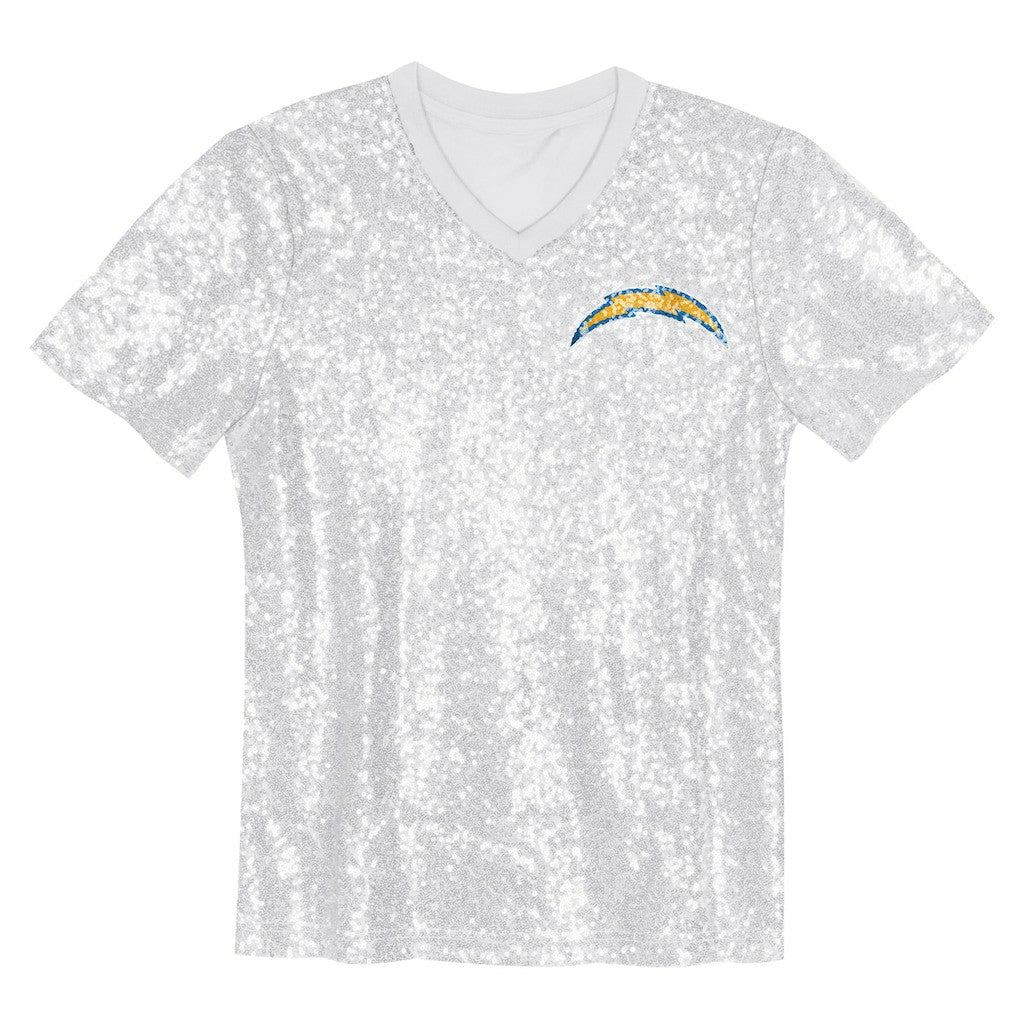 Justin Herbert Los Angeles Chargers Girls Youth Sequin V-Neck Fashion Jersey Powder Blue
