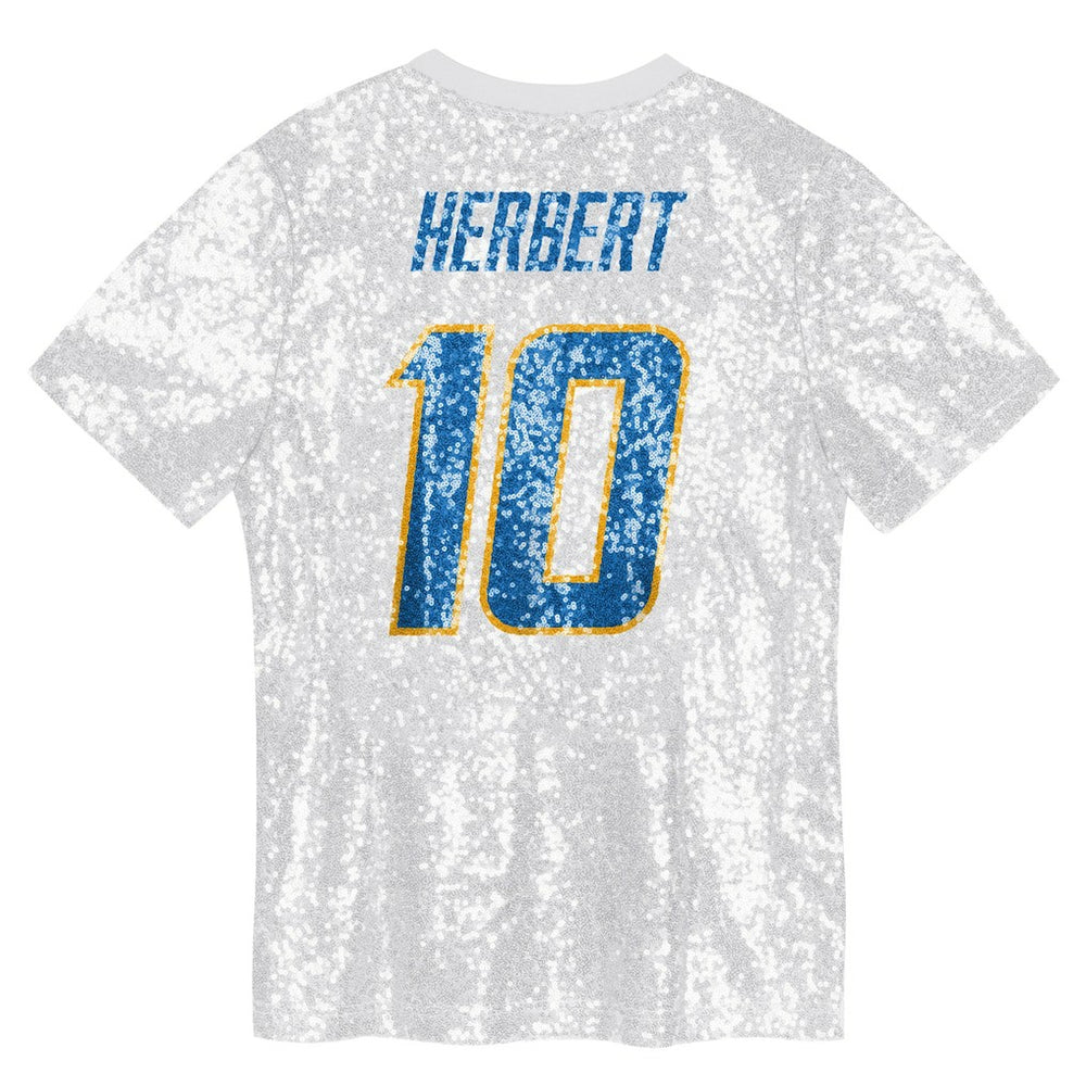 Justin Herbert Los Angeles Chargers Girls Youth Sequin V-Neck Fashion Jersey Powder Blue