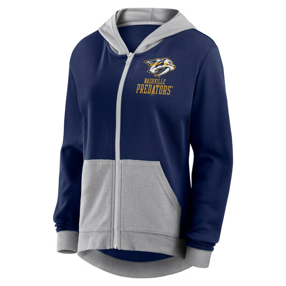 Nashville Predators Logo Athletic Women's Hit It French Terry Full-Zip Hoodie - Navy - NHL 201195266