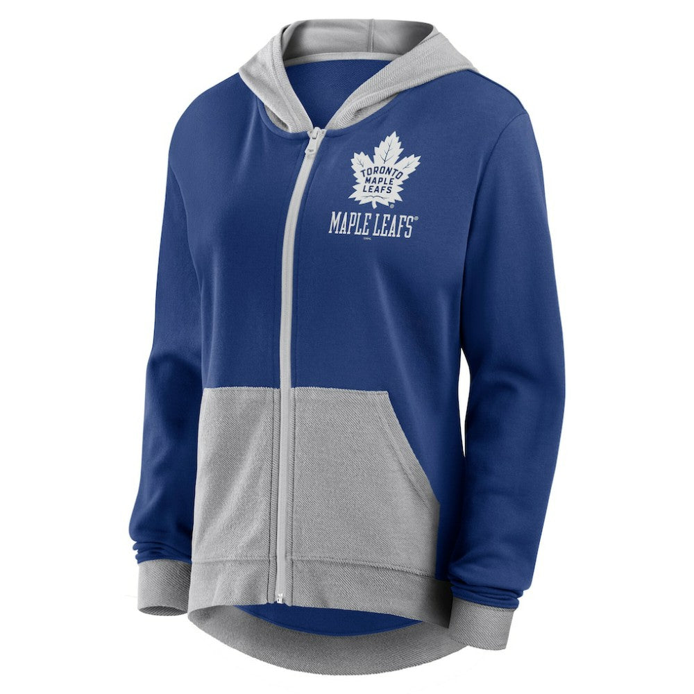 Toronto Maple Leafs Logo Athletic Women's Hit It French Terry Full-Zip Hoodie - Blue - NHL 201195268