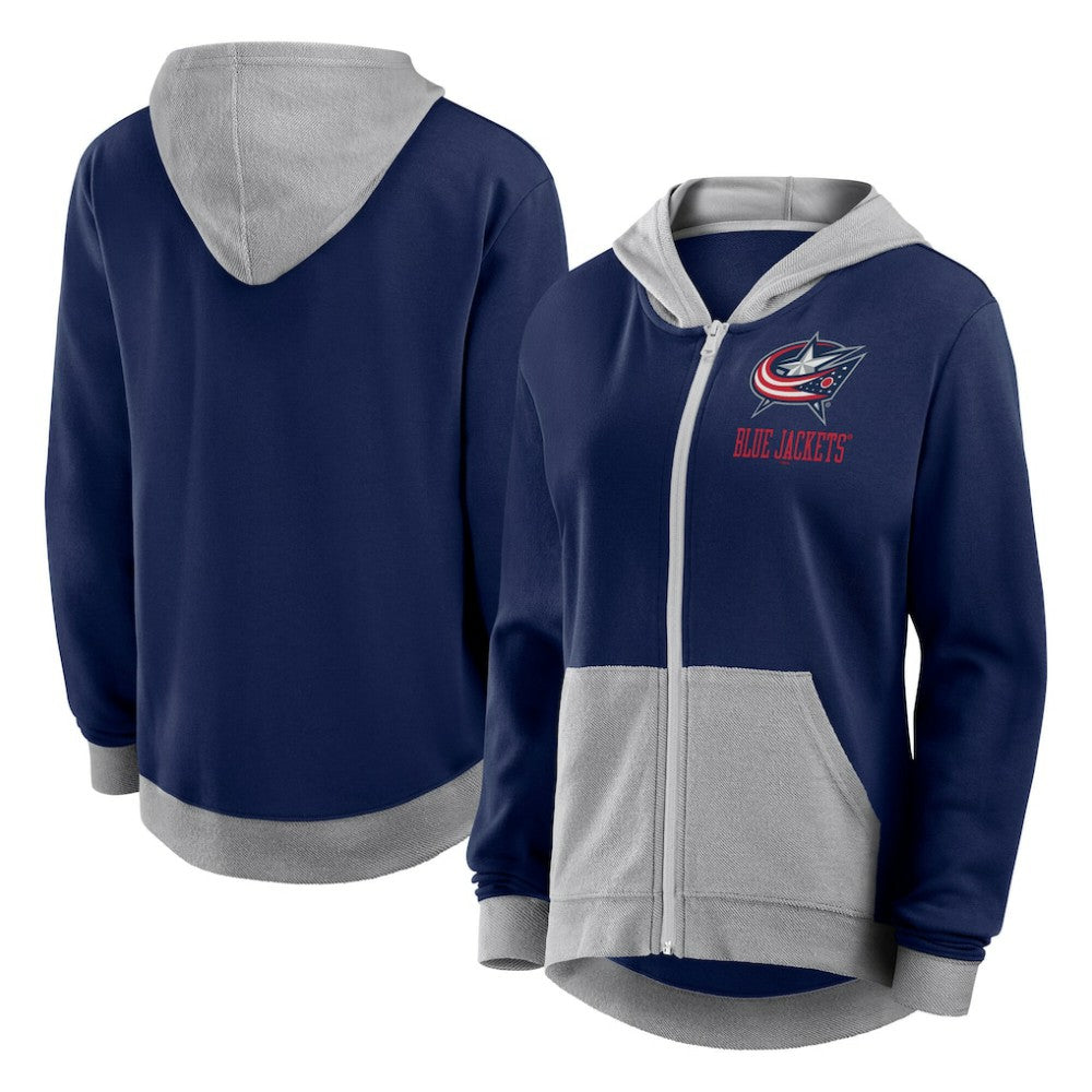 Columbus Blue Jackets Logo Athletic Women's Hit It French Terry Full-Zip Hoodie - Navy - NHL 201195269