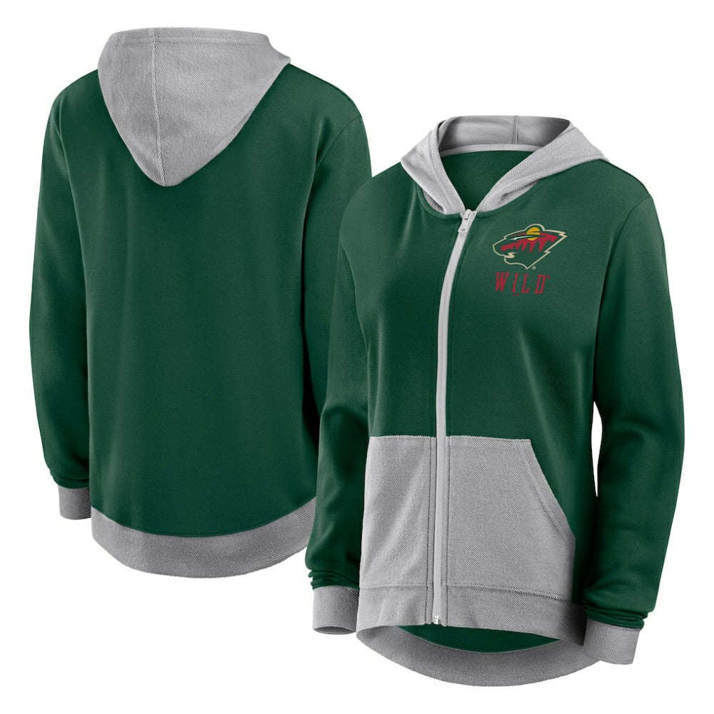 Minnesota Wild Logo Athletic Women's Hit It French Terry Full-Zip Hoodie - Green - NHL 201195277