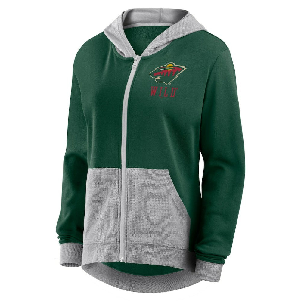 Minnesota Wild Logo Athletic Women's Hit It French Terry Full-Zip Hoodie - Green - NHL 201195277