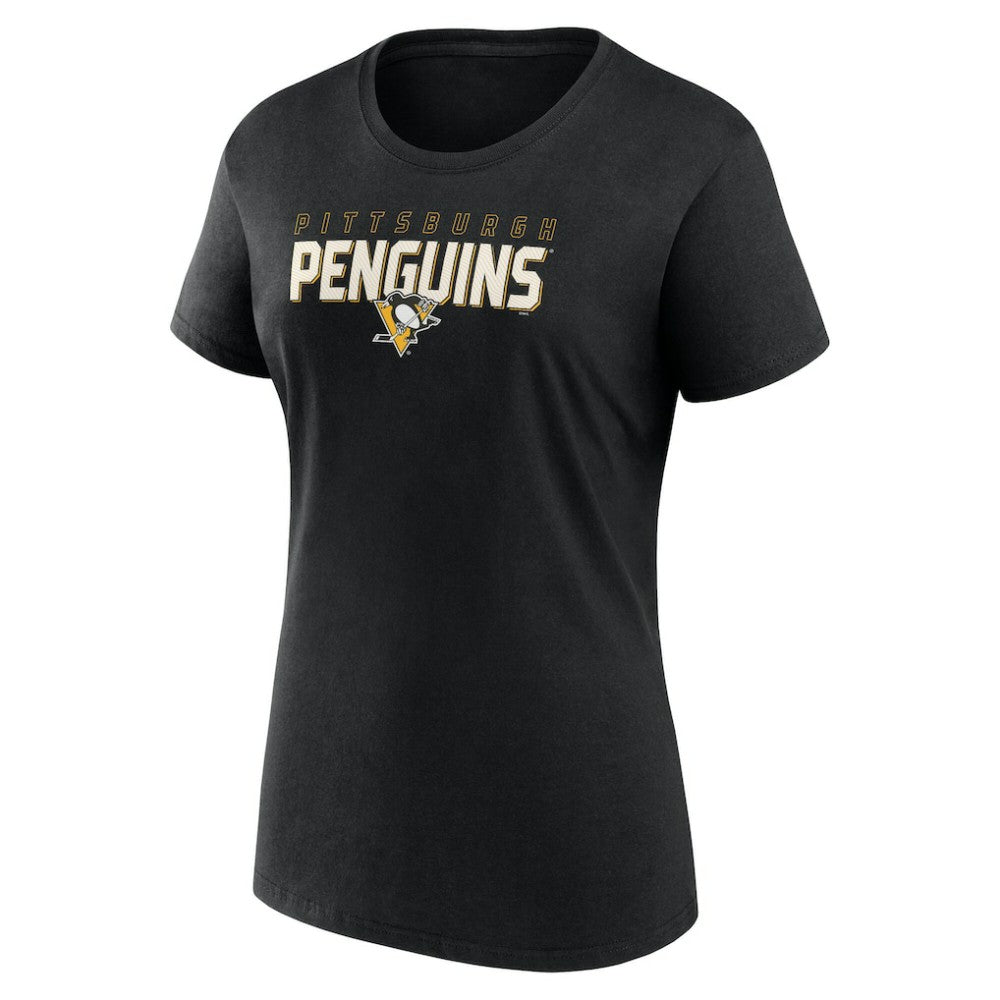 Pittsburgh Penguins Logo Athletic Women's Launch Scoop Neck T-Shirt - Black - NHL 201195286