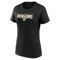 Pittsburgh Penguins Logo Athletic Women's Launch Scoop Neck T-Shirt - Black - NHL 201195286