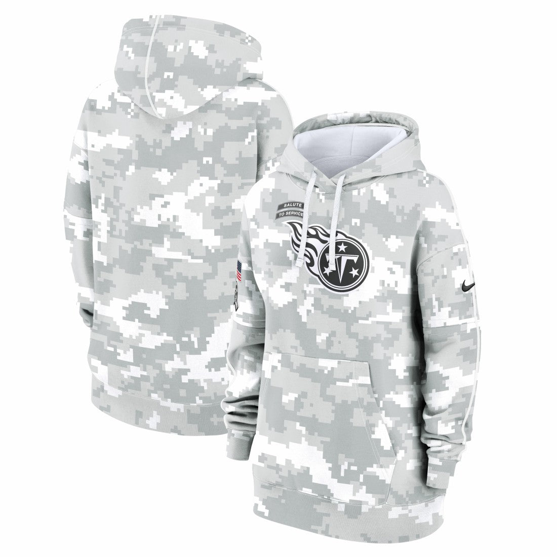 Nike Tennessee Titans Women's 2024 Salute To Service Club Fleece Oversized Pullover Hoodie Arctic Camo